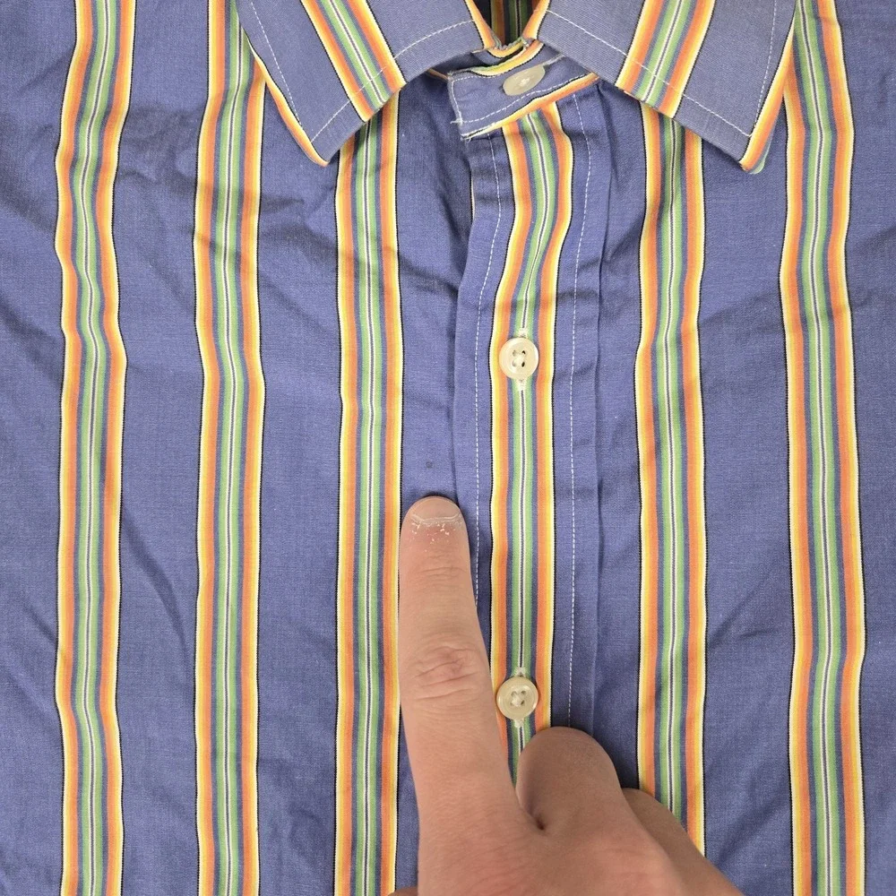 Polo Ralph Lauren CURHAM Shirt Men 15.5 32/33 Blue Stripe Button Down Custom Fit